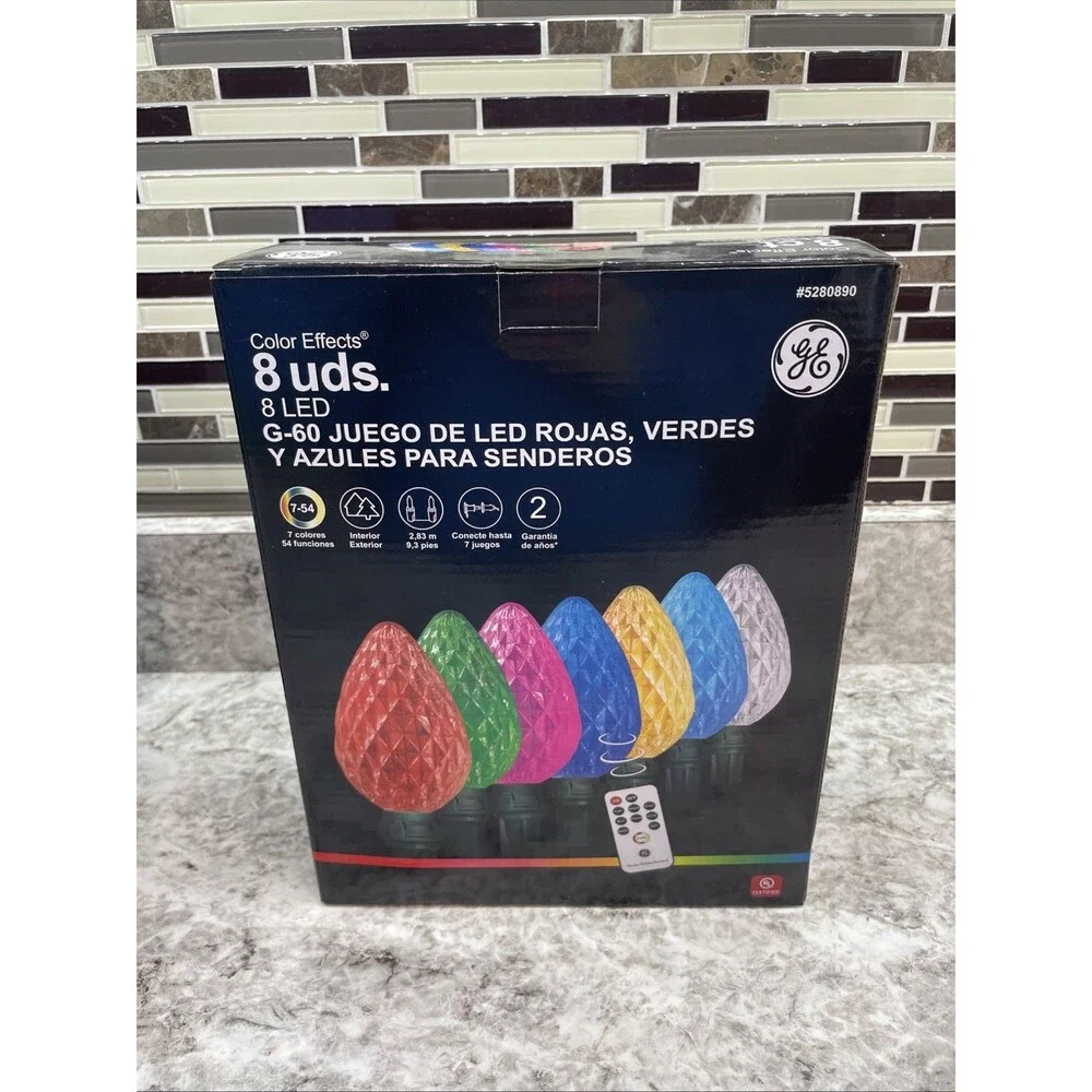 8-Count GE Color Effects Diamond Faceted G-60 RGB Pathway LED Lights w/Remote X2